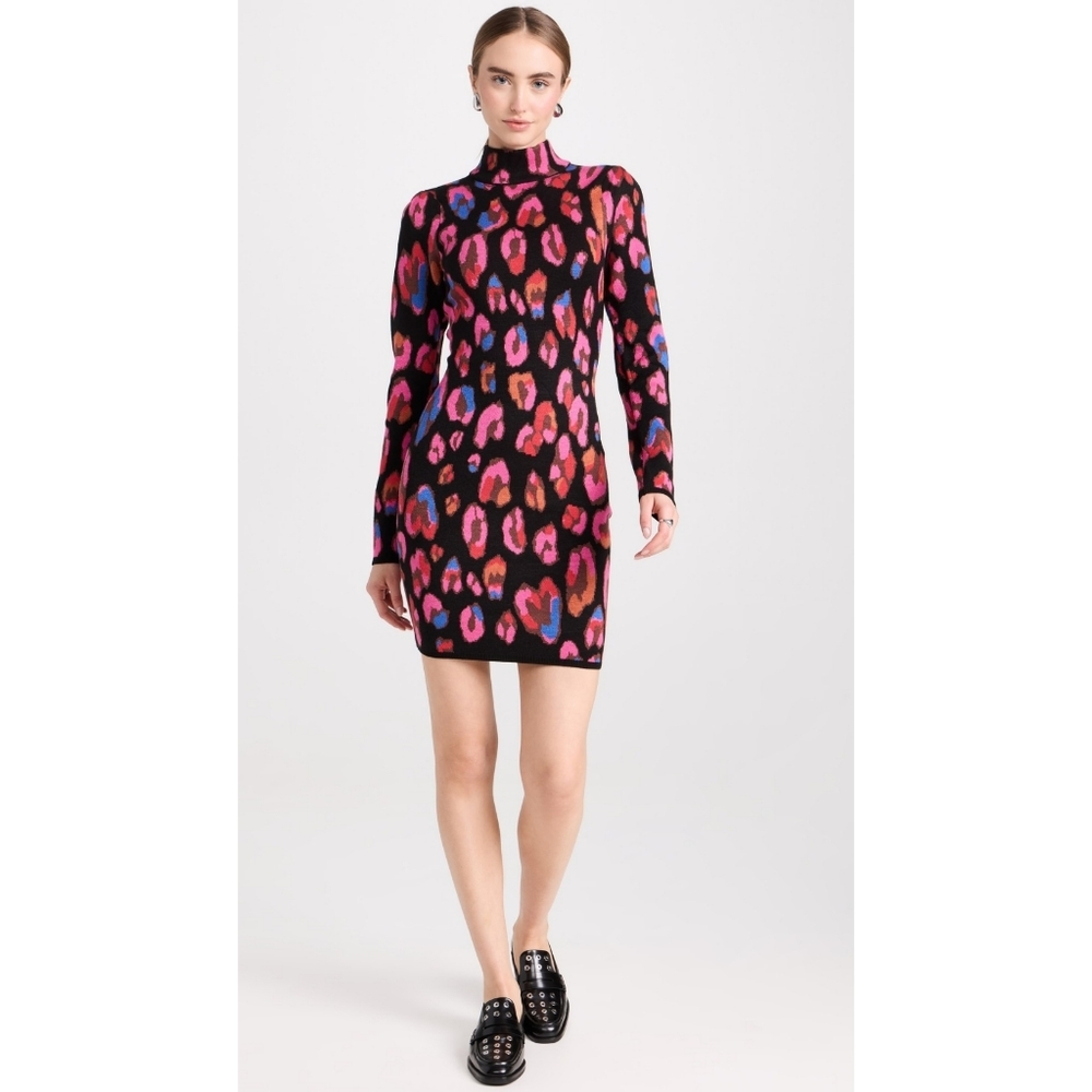 Farm Rio Printed Mini Iridescent‎ Leopards Sweater Dress